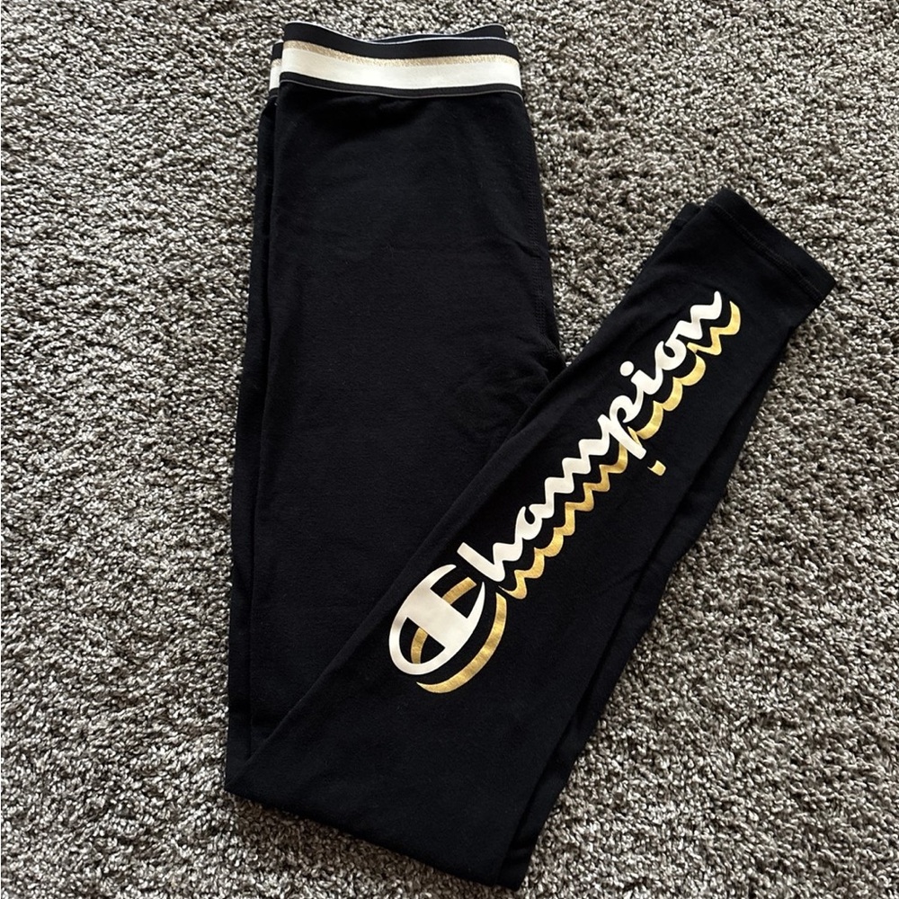 Champion Black Leggings with Gold Logo
